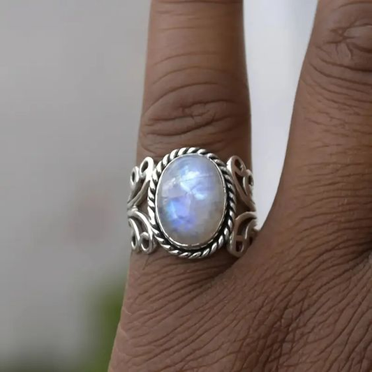 Vintage White Stone Silver Ring-Maryam Jewelry