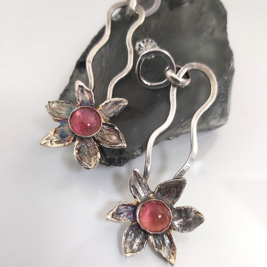 VIntage Crystal Flower Silver Earrings-Maryam Jewelry
