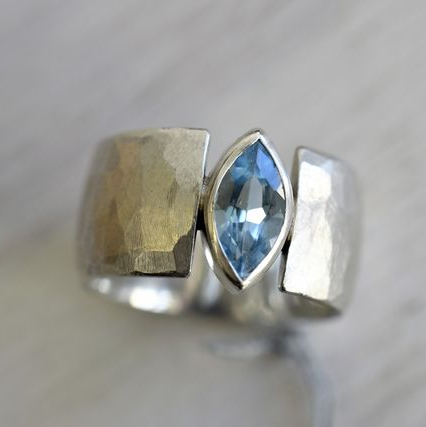 Vintage Open Blue Crystal Silver Ring-Maryam Jewelry