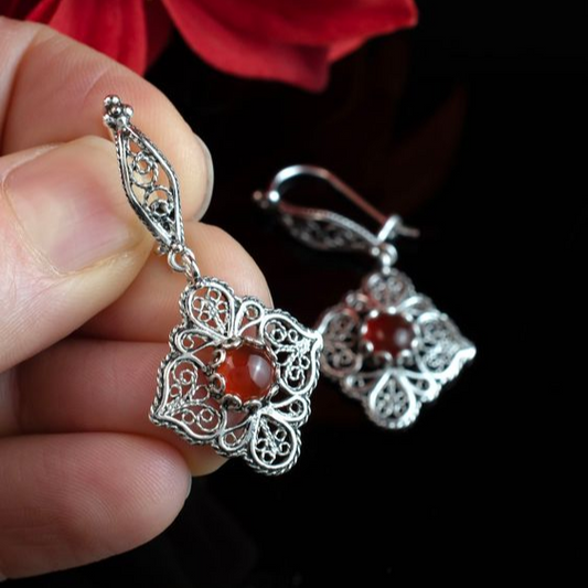 Vintage Mandala Red Crystal Earrings-Maryam Jewelry
