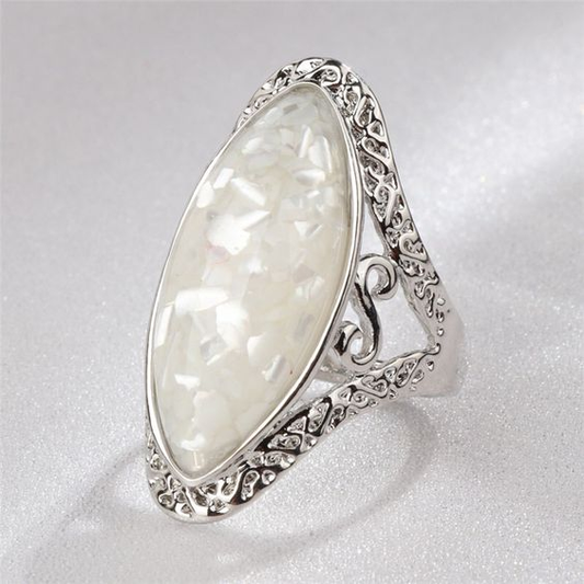 Vintage White Opal Silver Ring-Maryam Jewelry