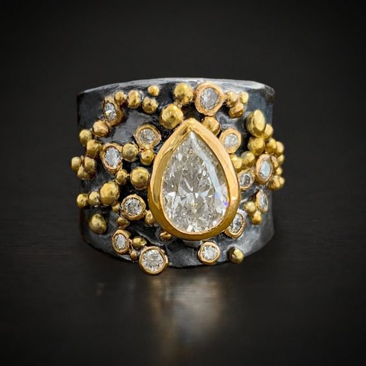 Vintage Dark & White Glass Ring-Maryam Jewelry
