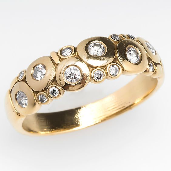Vintage Inlaid Rounded Crystals Golden Ring-Maryam Jewelry