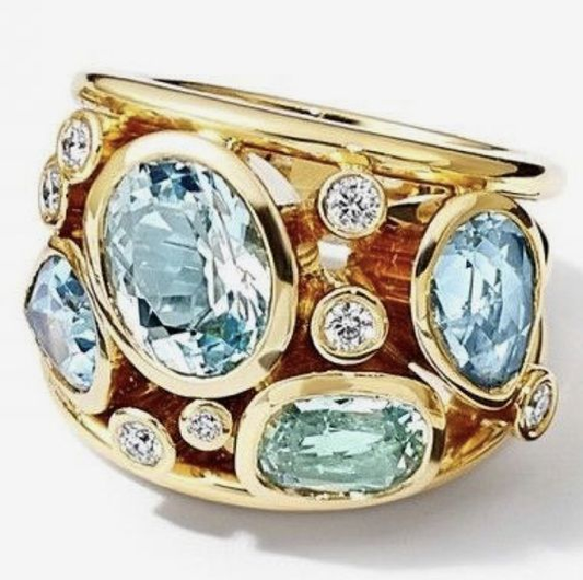 Vintage Inlaid Blue Glass Ring-Maryam Jewelry