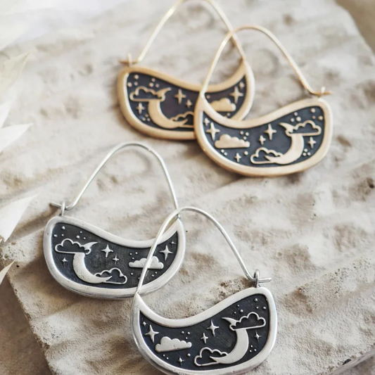 Vintage Moonlight Gold & Silver Earrings-Maryam Jewelry
