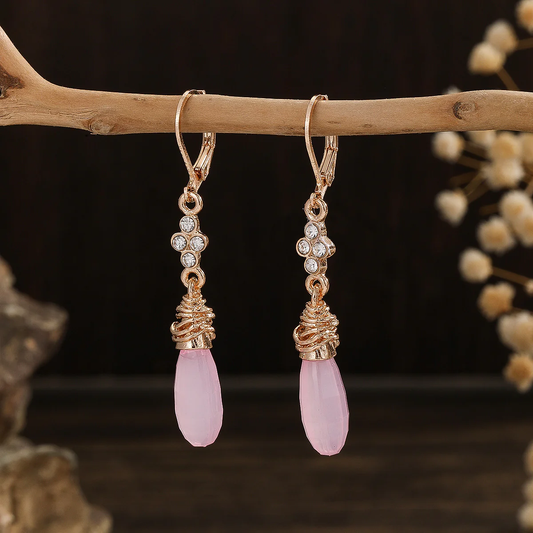 Vintage Pink Dangling Crystal Earrings-Maryam Jewelry