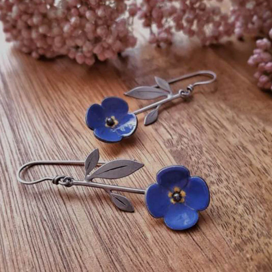 Vintage Blue Flower Earrings-Maryam Jewelry