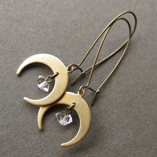 Vintage Gold Moon Zirconia Earrings-Maryam Jewelry