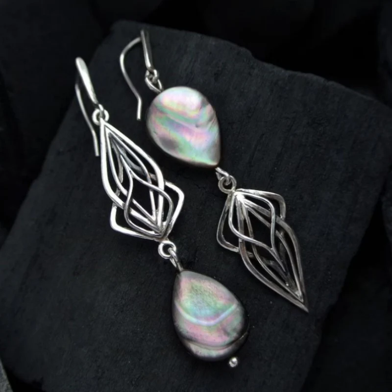 Vintage Moonstone Dark Earrings-Maryam Jewelry