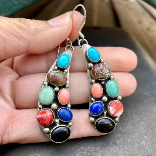Vintage Colorful Stones Earrings-Maryam Jewelry