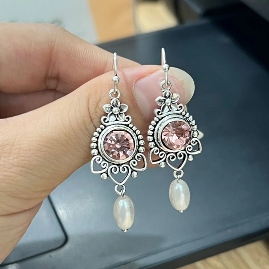 Vintage Glass Dangling Pearl Earrings-Maryam Jewelry