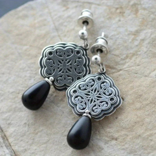 Vintage Dark Silver Earrings-Maryam Jewelry