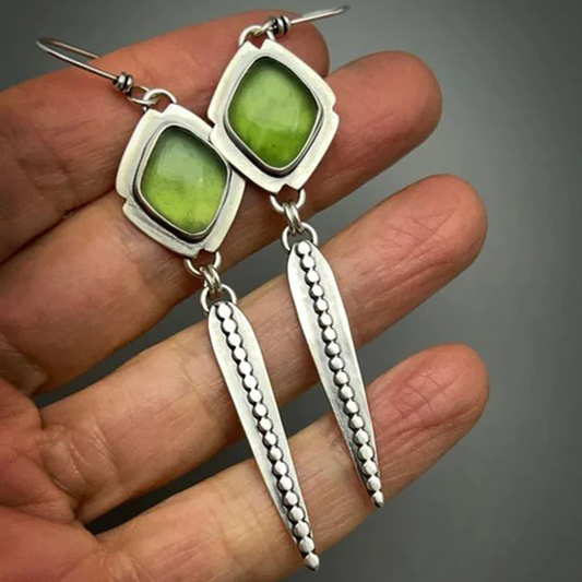 Vintage Green Dangling Earrings-Maryam Jewelry