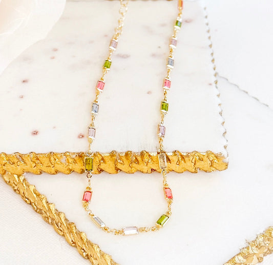 Isabella MultiColor CZ Stone Necklace-Maryam Jewelry