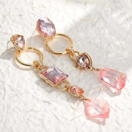 Gold Vintage Pink Gemstone Dangle Earrings-Maryam Jewelry
