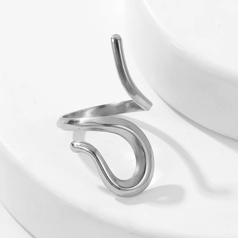 Silver Twist Curved Design Open Ring-Maryam Jewelry