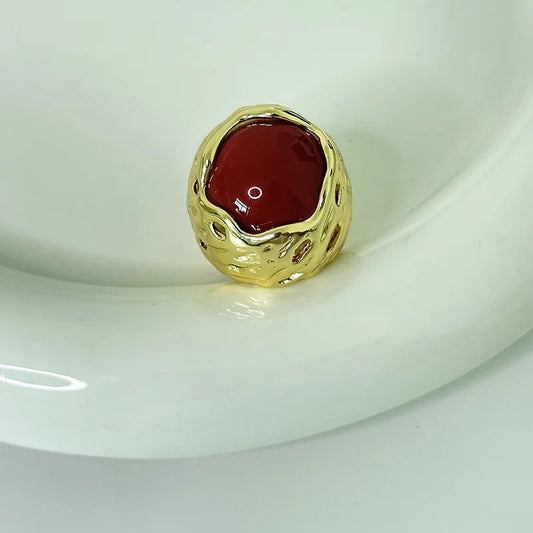 Vintage Textured Gold & Red Stone Adjustable Ring-Maryam Jewelry