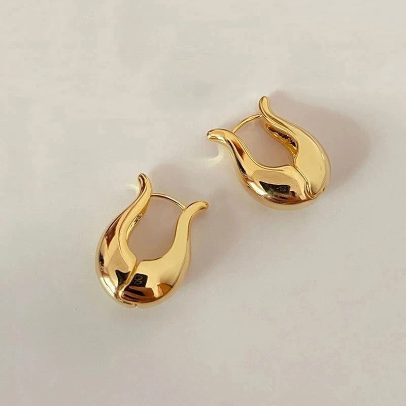 Gold Fluid Sleek Design Earrings-Maryam Jewelry