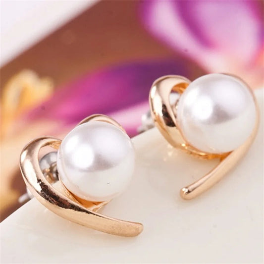 Vintage Rose Gold Pearl Stud Earrings-Maryam Jewelry