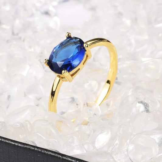 Vintage Gold Oval Blue Gemstone & Sleek Ring-Maryam Jewelry