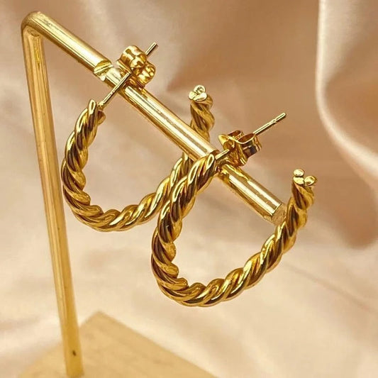 Classic Twist Gold Rope Hoop Earrings-Maryam Jewelry