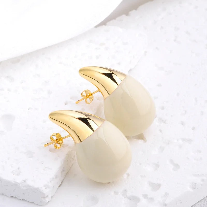 Ivory Gold Pointed Drop Vintage Earrings-Maryam Jewelry
