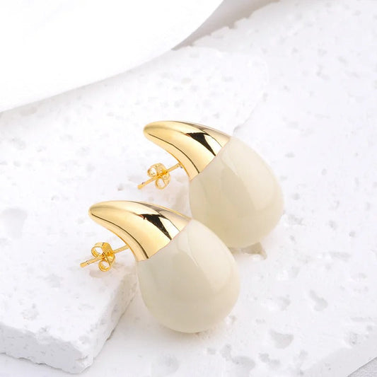 Ivory Gold Pointed Drop Vintage Earrings-Maryam Jewelry
