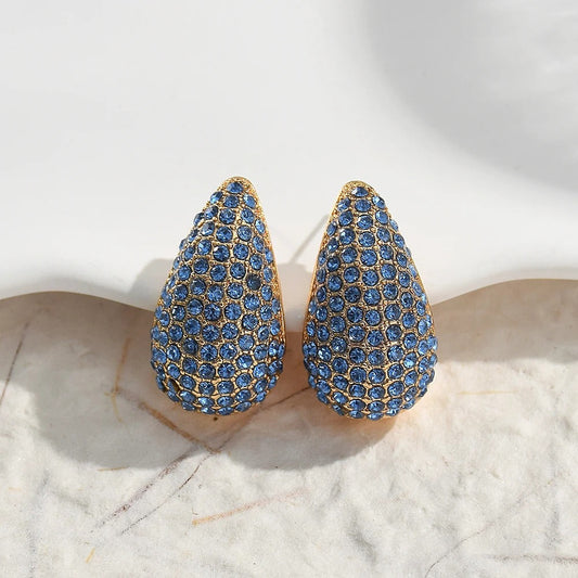 Vintage Gold & Blue Crystal Pave Earrings-Maryam Jewelry