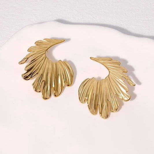 Gold Curved Leaf Statement Earrings-Maryam Jewelry