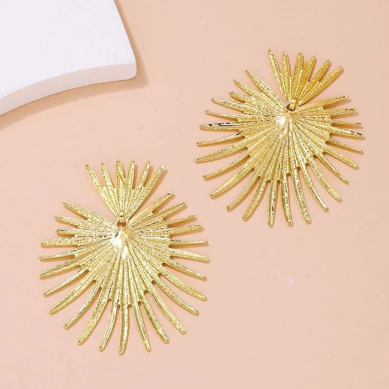 Gold Eye-catching Sunburst Texture Earrings-Maryam Jewelry