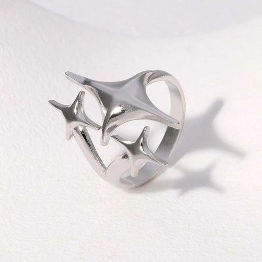Silver Triple-Star Shaped Adjustable Ring-Maryam Jewelry