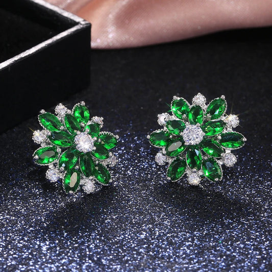 Vintage Green Flower Crystal Earrings-Maryam Jewelry