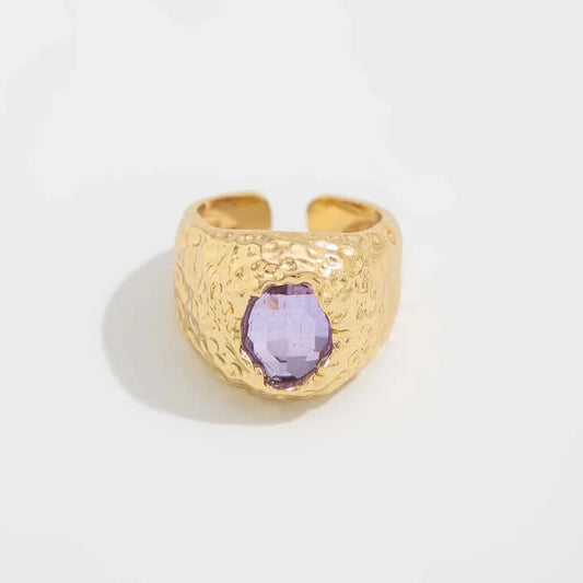 Gold Light Purple Gemstone Adjustable Ring-Maryam Jewelry