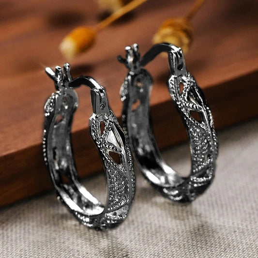 Vintage Black Hollow Leaf Earrings-Maryam Jewelry