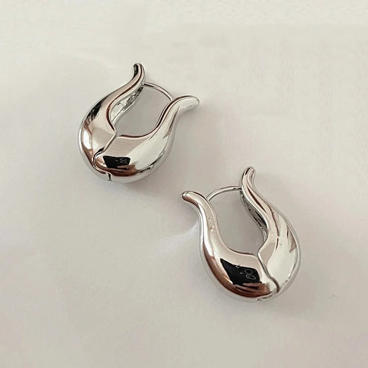 Vintage Sleek Silver Curved Hoop Earrings-Maryam Jewelry
