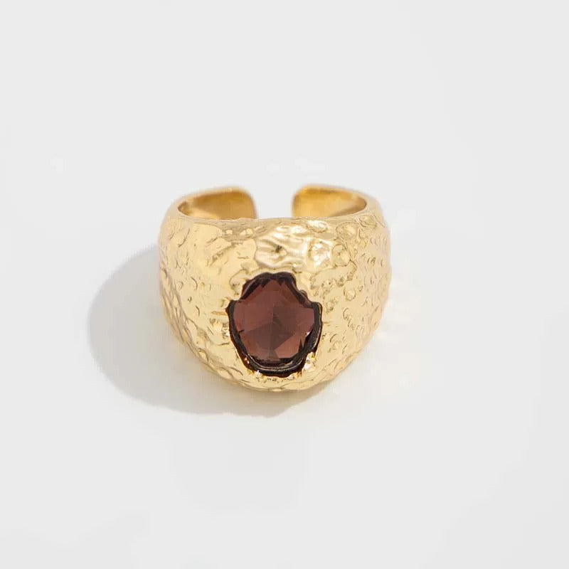 Gold Hammered Deep Brown Adjustable Ring-Maryam Jewelry