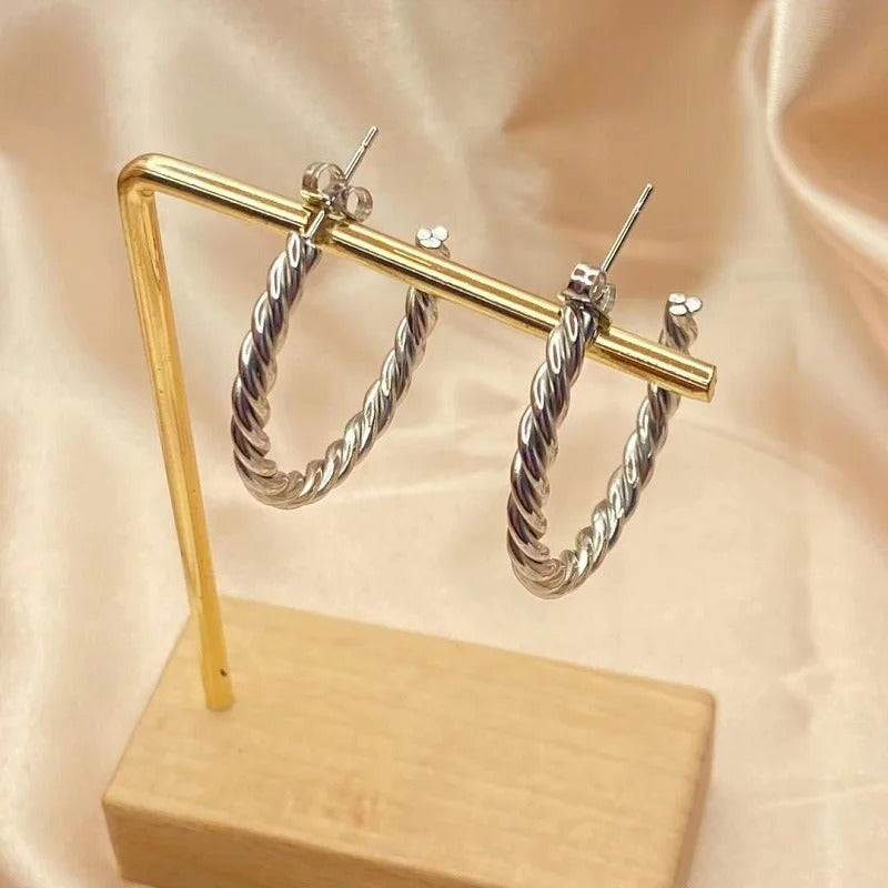 Vintage Twisted Silver Hoop Earrings-Maryam Jewelry