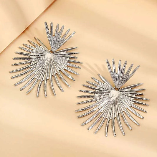 Silver Spiked Radiant Sunburst Design Earrings-Maryam Jewelry