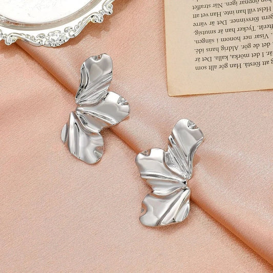 Vintage Silver Petal-Shaped Earrings-Maryam Jewelry