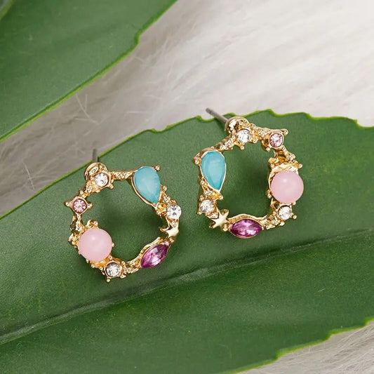 Vintage Gold & Multicolor Crystal Hoop Earrings-Maryam Jewelry