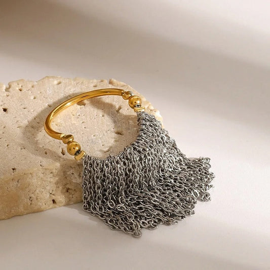 Gold & Silver Fringe Chain Adjustable Ring-Maryam Jewelry