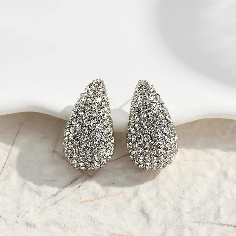 Silver Vintage Sparkling Teardrop Earrings-Maryam Jewelry