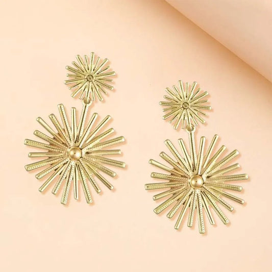 Vintage Gold Spiked Sunburst Motif Earrings-Maryam Jewelry