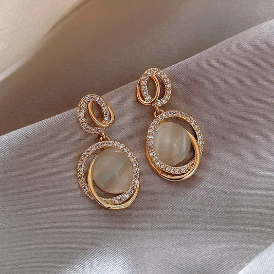Vintage Gold & Crystal Oval Hoop Earrings-Maryam Jewelry