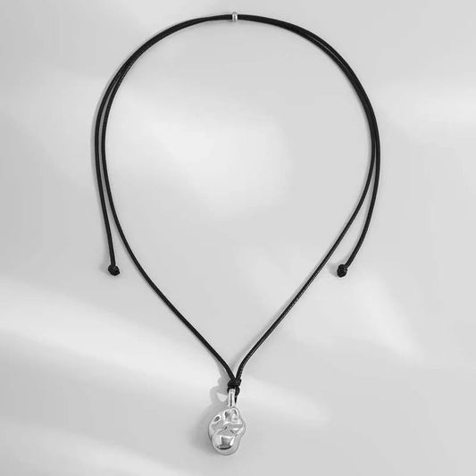 Silver Artistic Pendant Adjustable Black Cord Necklace-Maryam Jewelry