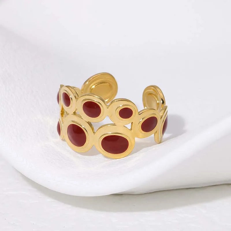 Vintage Crafted Gold Red Stone Adjustable Ring-Maryam Jewelry
