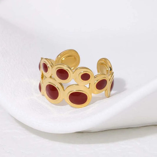 Vintage Crafted Gold Red Stone Adjustable Ring-Maryam Jewelry