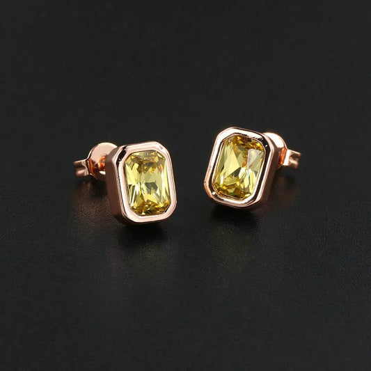 Timeless Rose Gold Bright Yellow Rectangular-Cut Earrings-Maryam Jewelry