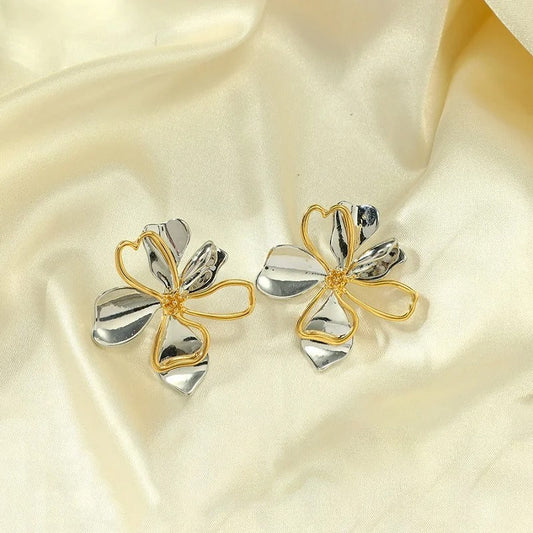 Gold & Silver Flower Petals Earrings-Maryam Jewelry