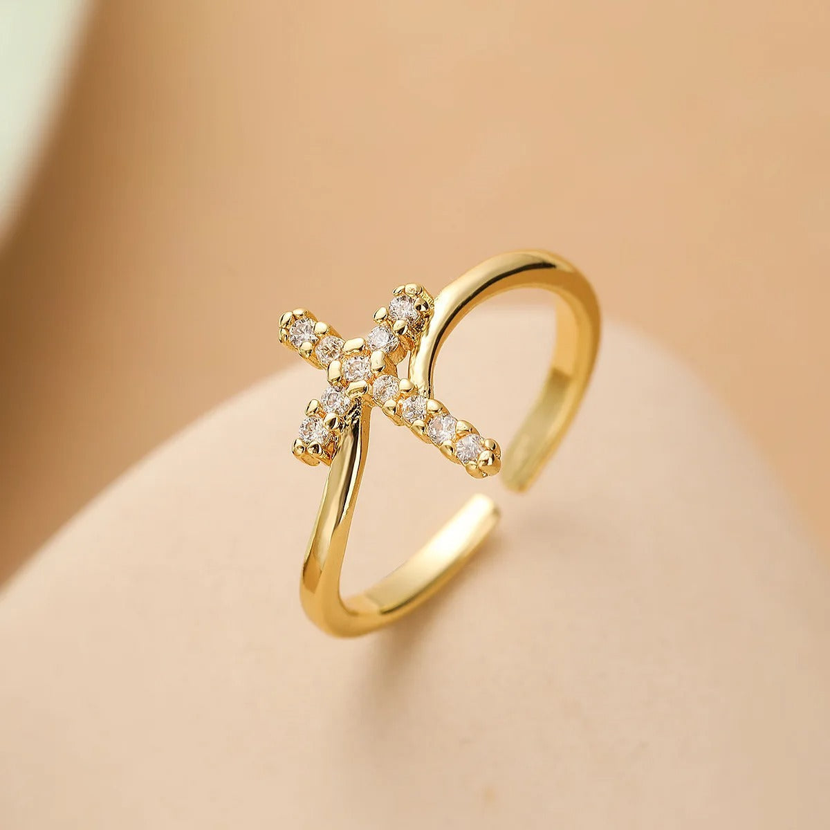 Gold Crystal Cross Resizable Ring-Maryam Jewelry